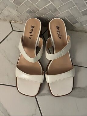 Women's Cream Double-Strap Square-Toe Mules